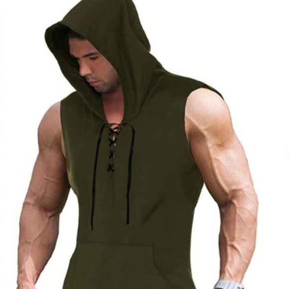 Tank Top Sleeveless Gym Hoodie Workout Hoodie - Picture 2 of 7